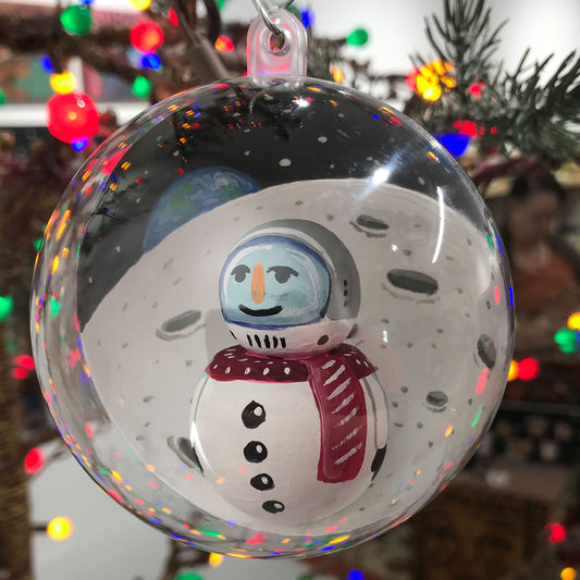 Frosty Lopez Fitzpatrick Schmidt First Snowman on the Moon globe Christmas ornament